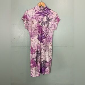 Grayse Purple Short‎ Sleeve Mini Dress Floral Plant Leaves Stretch Medium